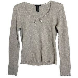 The Limited Y2K Thermal Top Womens XL Lace Ribbon Trim Lettuce Hem Made in USA